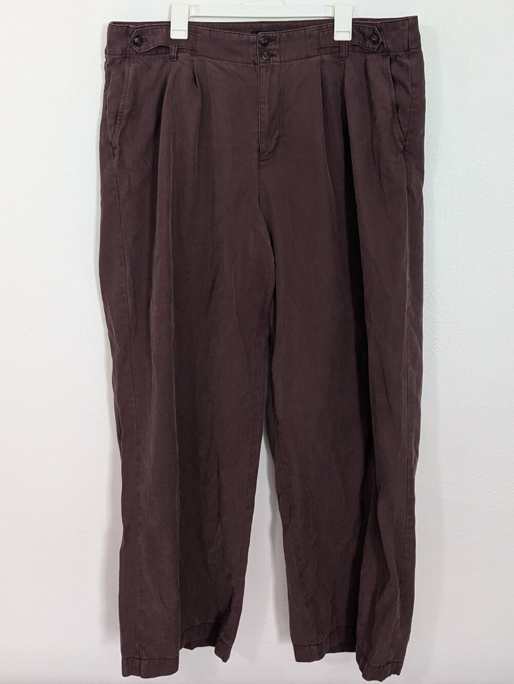 Madewell The Harlow Wide Leg Pants High Waisted Pleated Trousers Linen Brown 18W